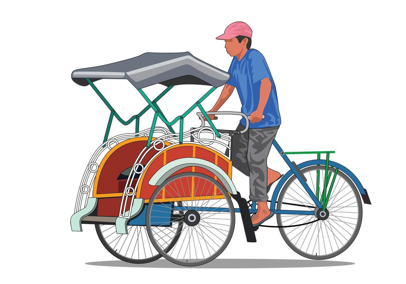 Rikscha becak Yogyakarta. Rikscha becak Yogyakarta. isoliert auf Weiß Hintergrund. geeignet zum Hintergrund Design. vektor