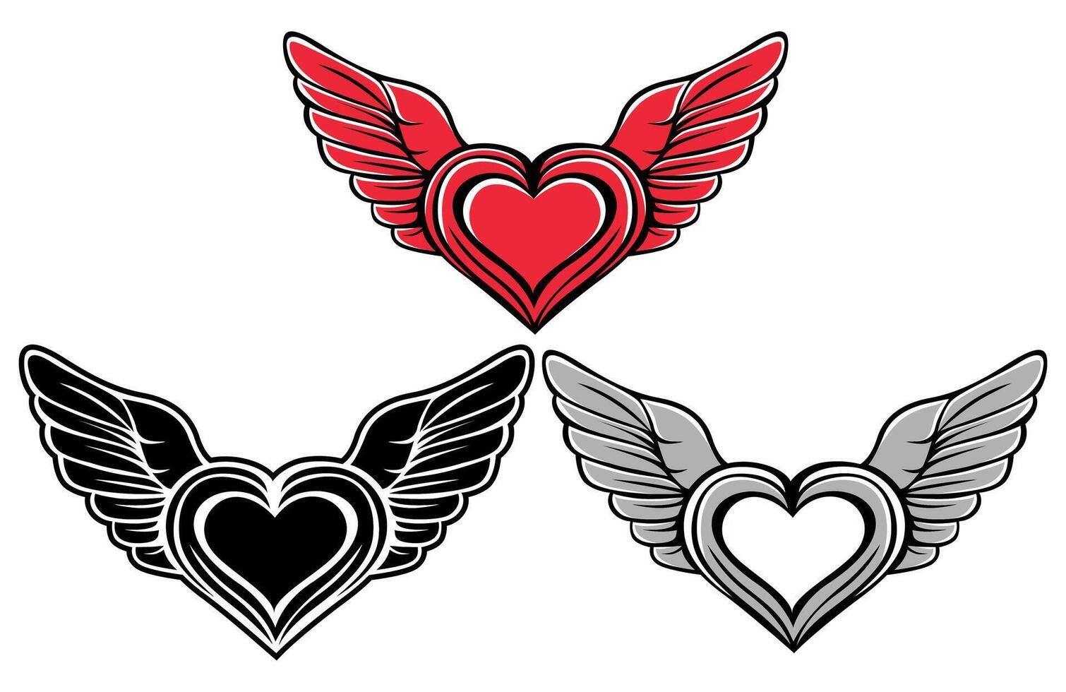 uppsättning kärlek vingar ikon. retro hjärta flyga symbol design vektor