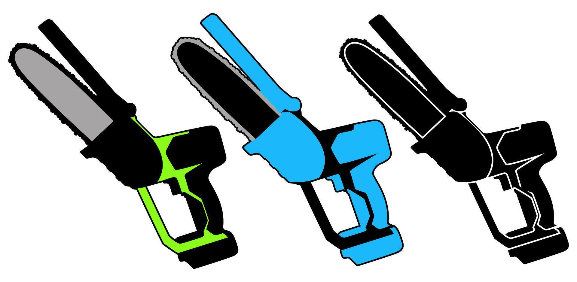 einstellen Illustration von ein modern abgewickelt Kettensäge Symbol Logo Design vektor