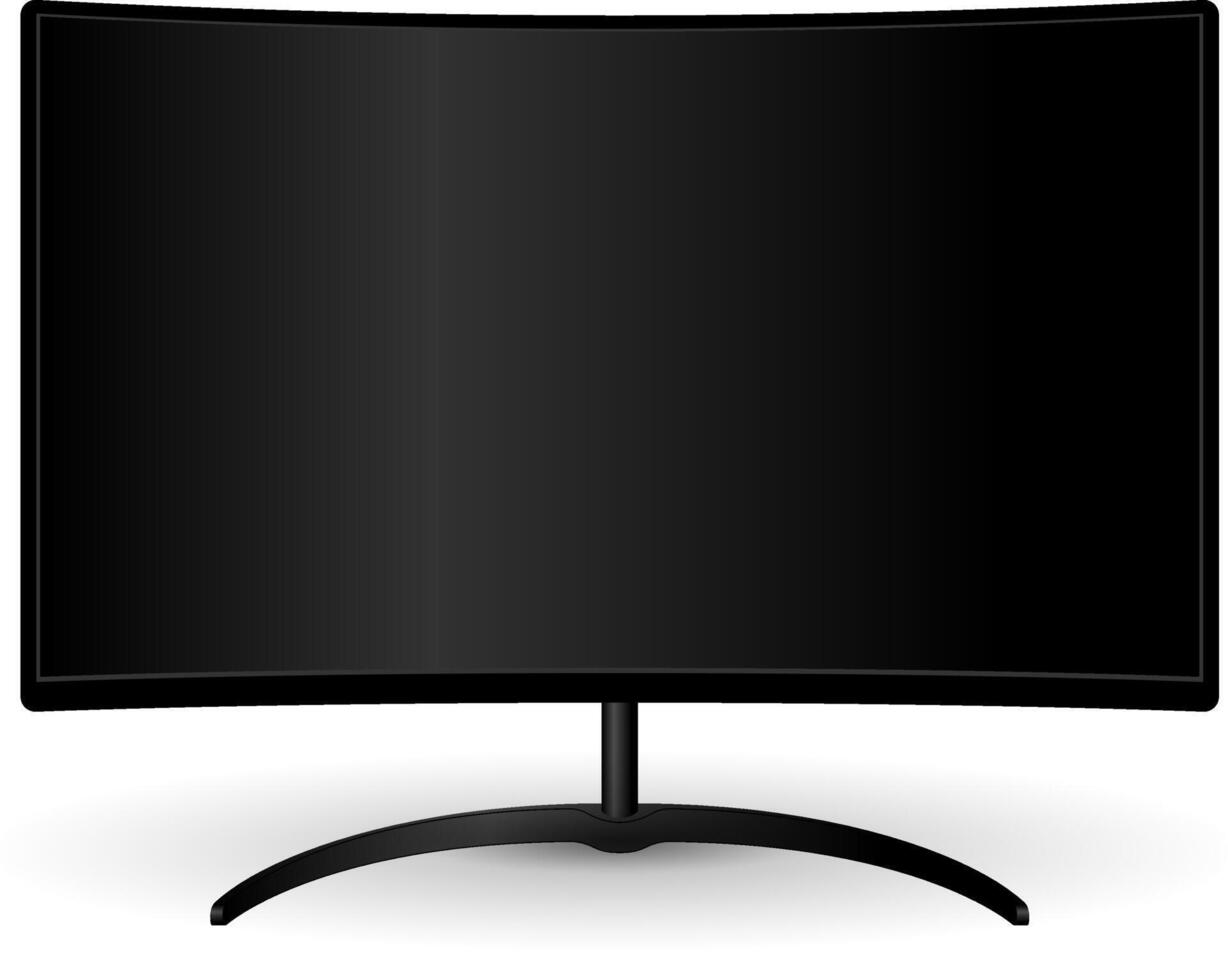 modern Monitor mit breit gebogen Bildschirm und 4k Auflösung. schwarz voll hd Fernseher einstellen mit oled Technologie. Ausgezeichnet Qualität Illustration zum Ihre Netz Grundstück, Werbung, Werbung. vektor