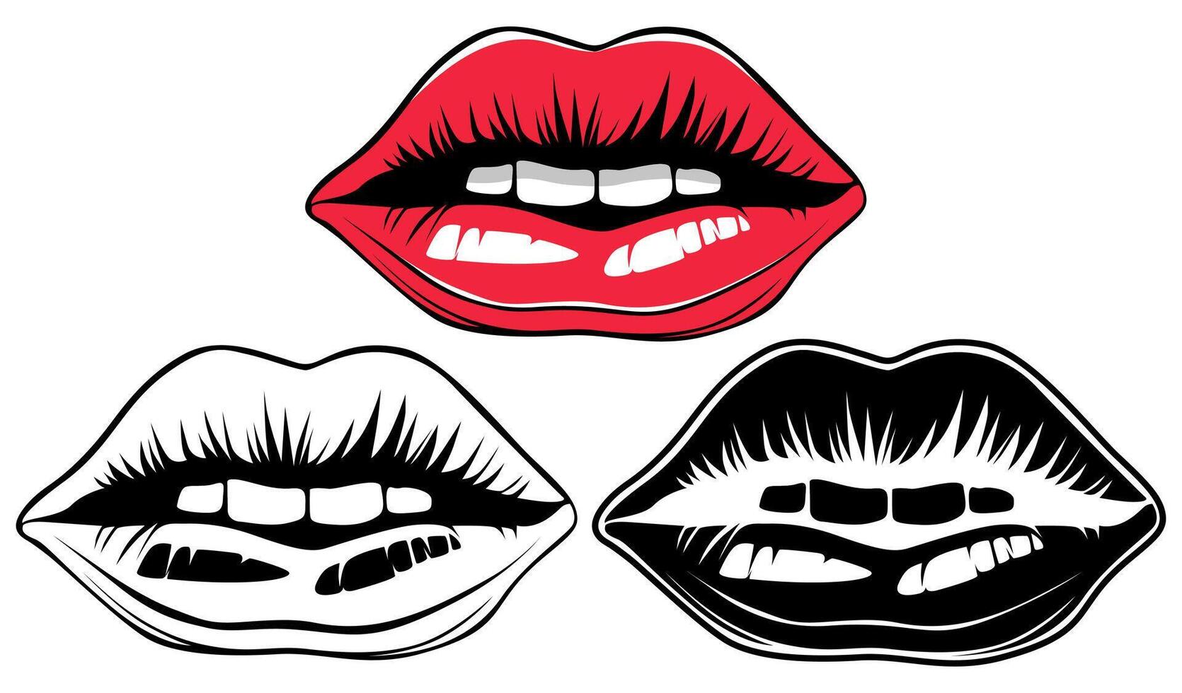 uppsättning sensuell röd mun ikon design illustration vektor