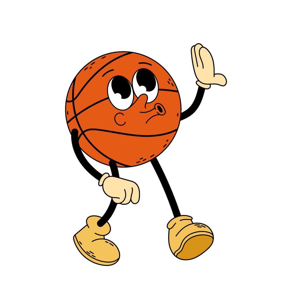 häftig karaktär basketboll. Häftigt tecknad serie trendig retro stil basketboll karaktär. klotter komisk illustration basketboll. basketboll. vektor