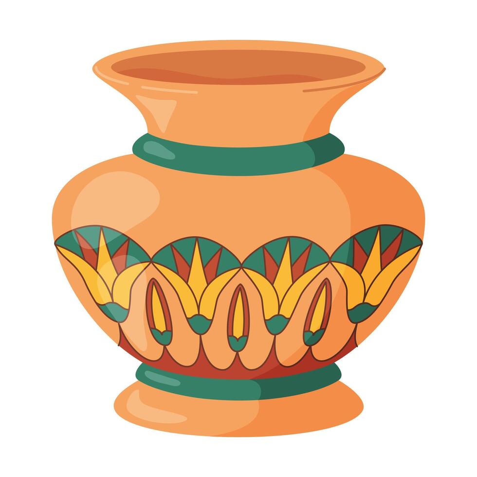 farbig Keramik Vase. Porzellan Vase zum Blumen, Antiquität Keramik, Blumen- und abstrakt Muster. Vase Keramik, Blumen- Topf, bunt Krug. modisch eben Stil isoliert auf Weiß Illustration vektor