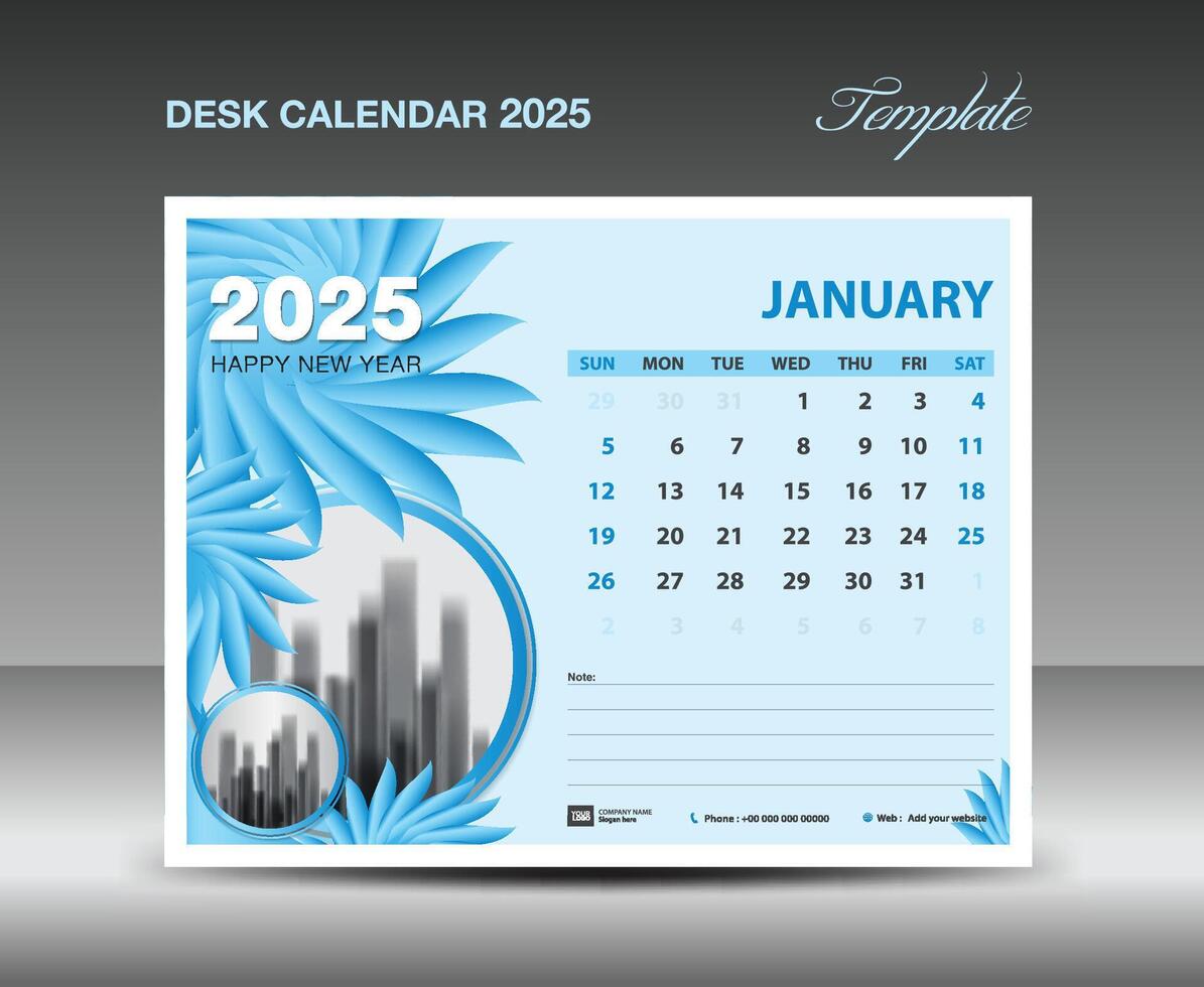 Kalender 2025 Design- Januar 2025 Vorlage, Schreibtisch Kalender 2025 Vorlage Blau Blumen Natur Konzept, Planer, Mauer Kalender kreativ Idee, Werbung, Drucken Vorlage, eps10 vektor