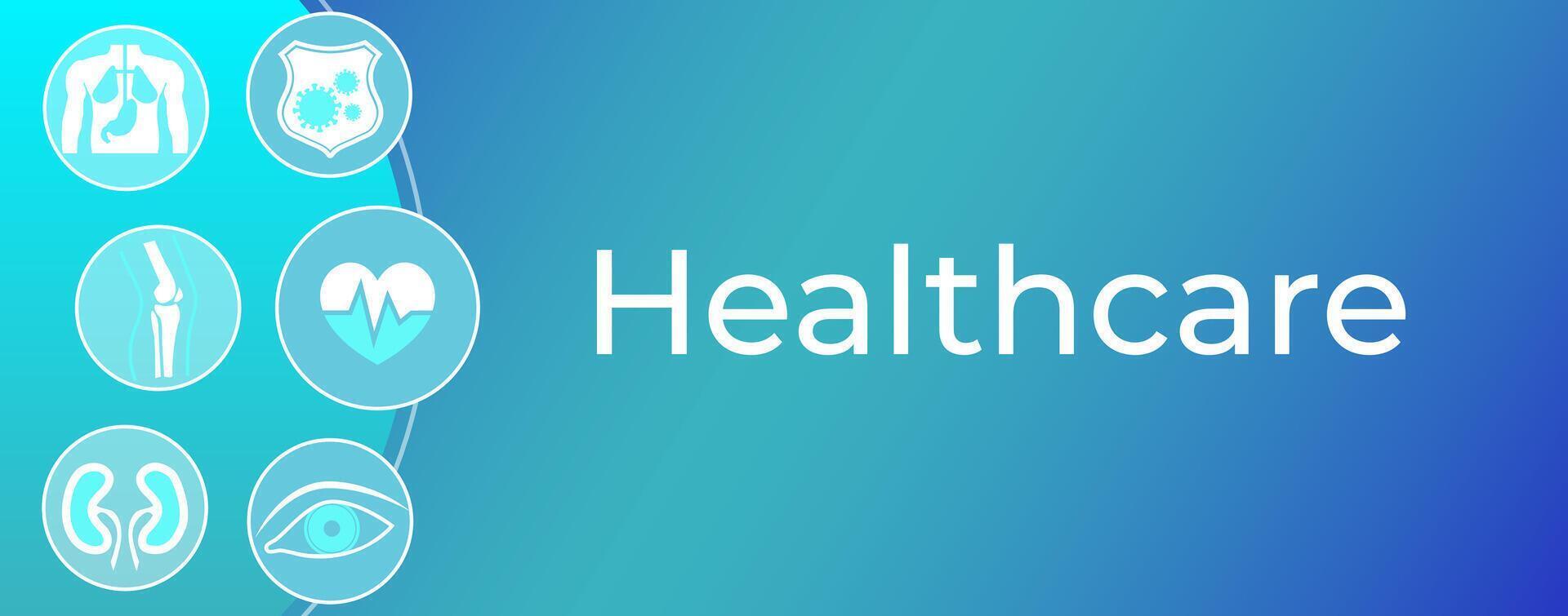 modern Gesundheitswesen Banner Hintergrund Illustration mit Kardiologie, Orthopädie, Immunität Symbole vektor