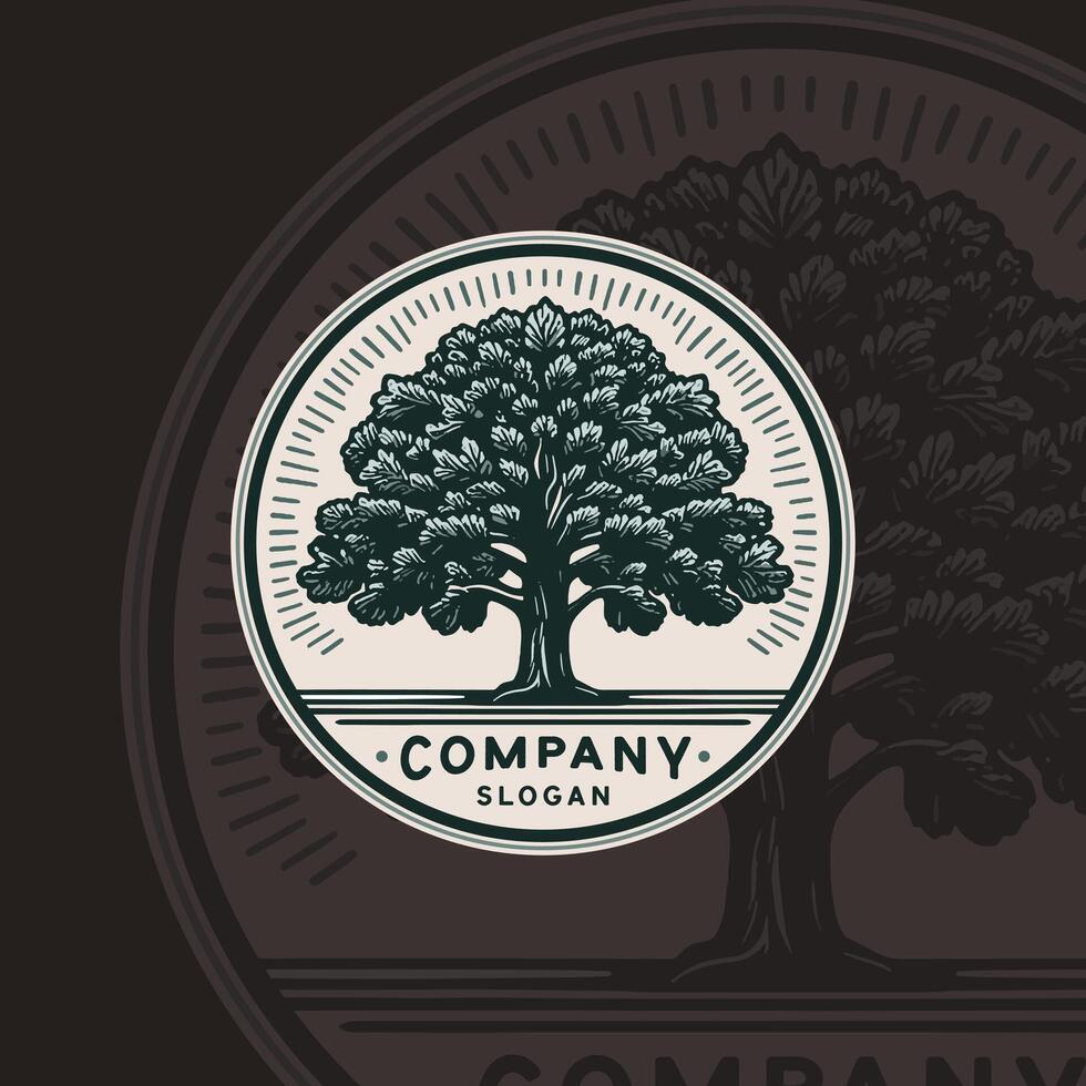Eiche Baum Logo Jahrgang Abzeichen Illustration vektor