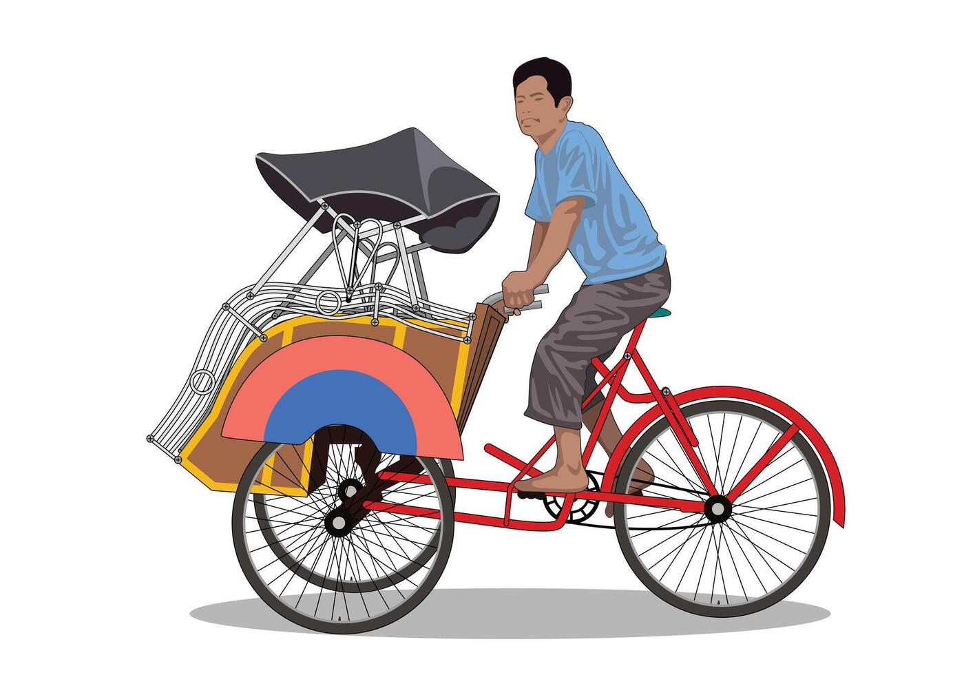 Rikscha becak Yogyakarta. Dreirad Fahrrad Rikscha. isoliert auf Weiß Hintergrund. vektor