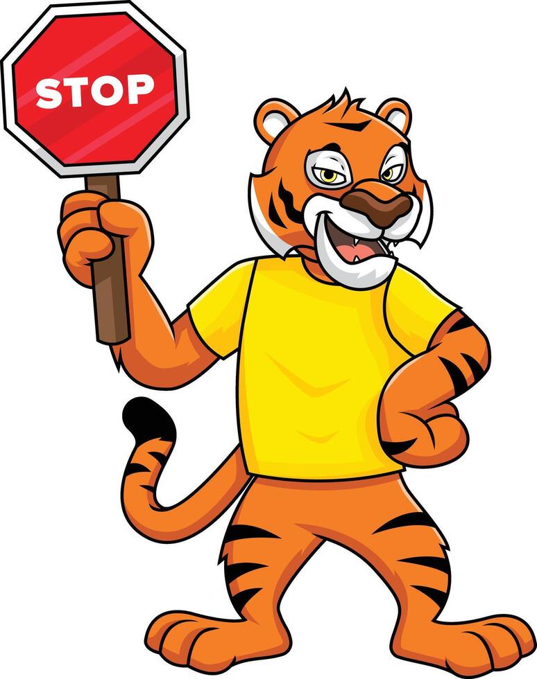 tiger trafik kontrollant innehav sluta tecken illustration vektor