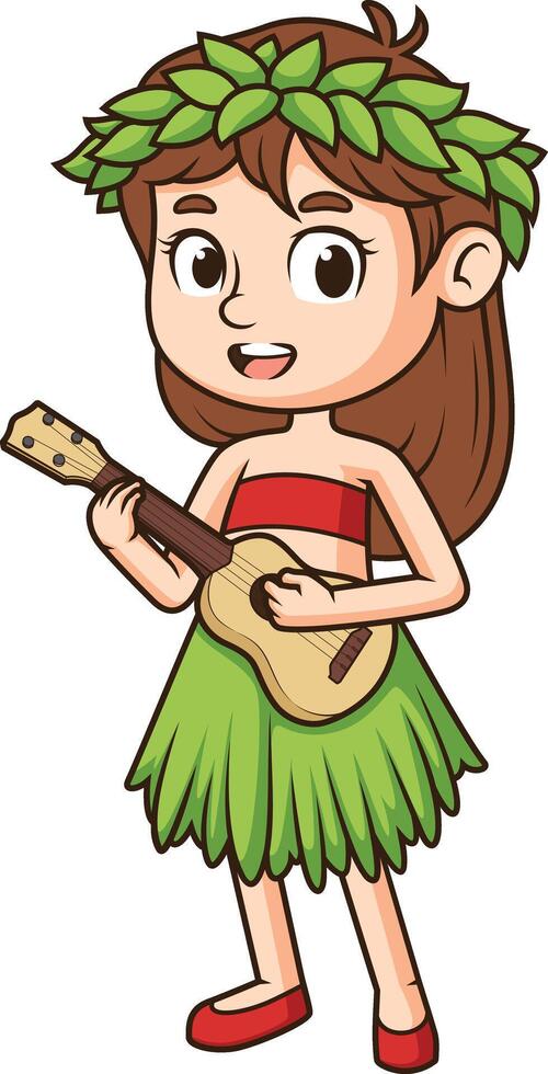 hawaiisch Mädchen spielen Ukulele Illustration vektor