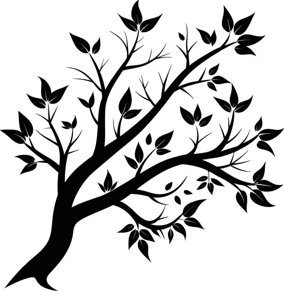 en träd gren silhuett med svart blad vektor