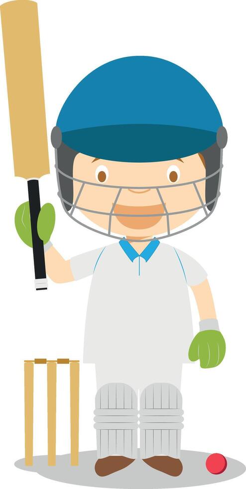 sporter tecknad serie illustrationer. cricket vektor