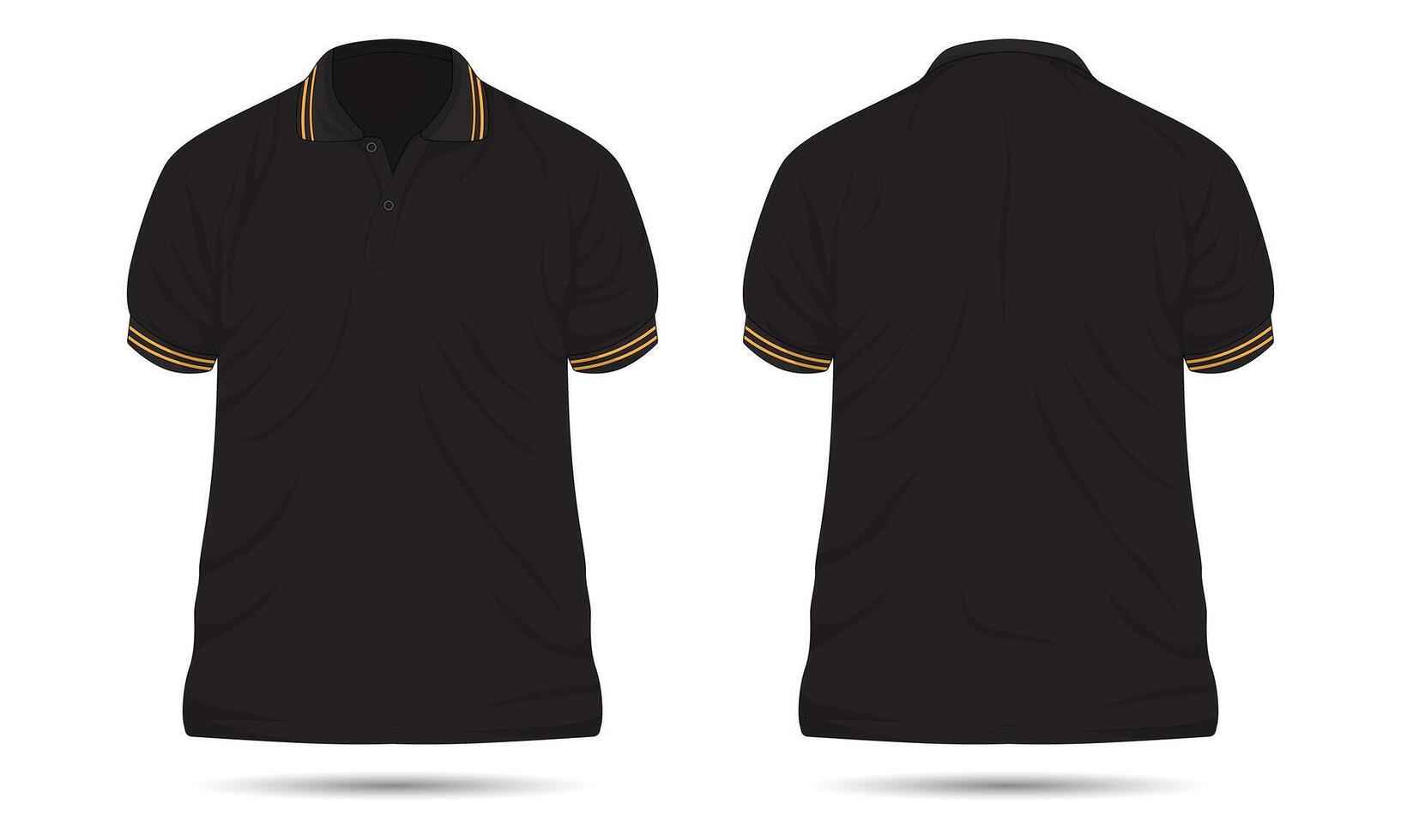 schwarz beiläufig Polo Hemd Vorlage mit Orange Streifen Vorderseite und zurück Aussicht vektor