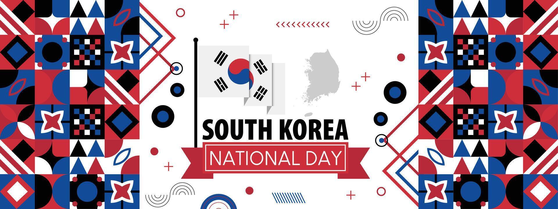Süd Korea Flagge Unabhängigkeit Tag geometrisch Land Netz Banner. korporativ abstrakt Hintergrund Design mit Flagge Karte Thema vektor