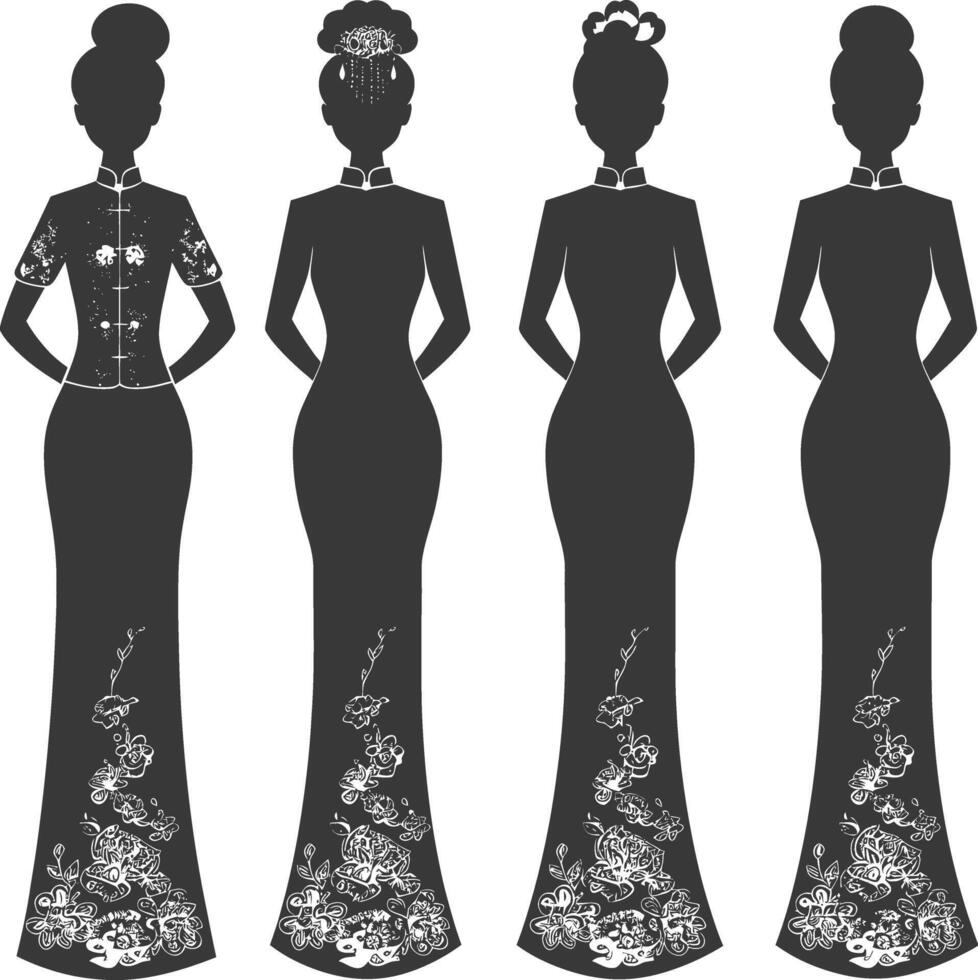 Silhouette unabhängig Chinesisch Frauen tragen cheongsam oder Zansae schwarz Farbe nur vektor