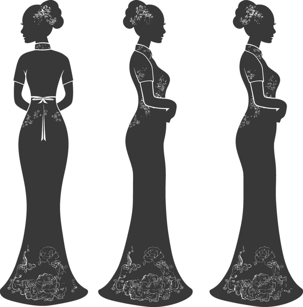 Silhouette unabhängig Chinesisch Frauen tragen cheongsam oder Zansae schwarz Farbe nur vektor