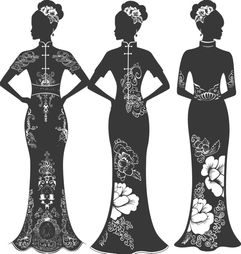 Silhouette unabhängig Chinesisch Frauen tragen cheongsam oder Zansae schwarz Farbe nur vektor