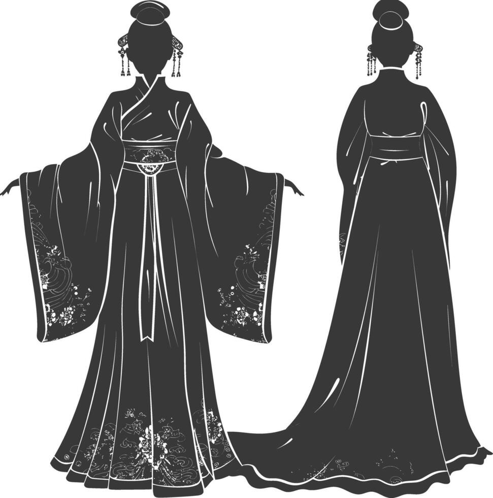 silhuett oberoende kinesisk kvinnor bär hanfu svart Färg endast vektor