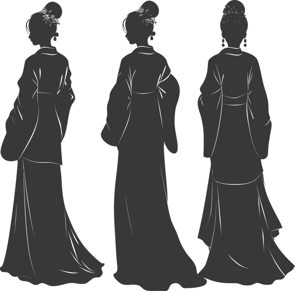 Silhouette unabhängig Chinesisch Frauen tragen Hanfu schwarz Farbe nur vektor