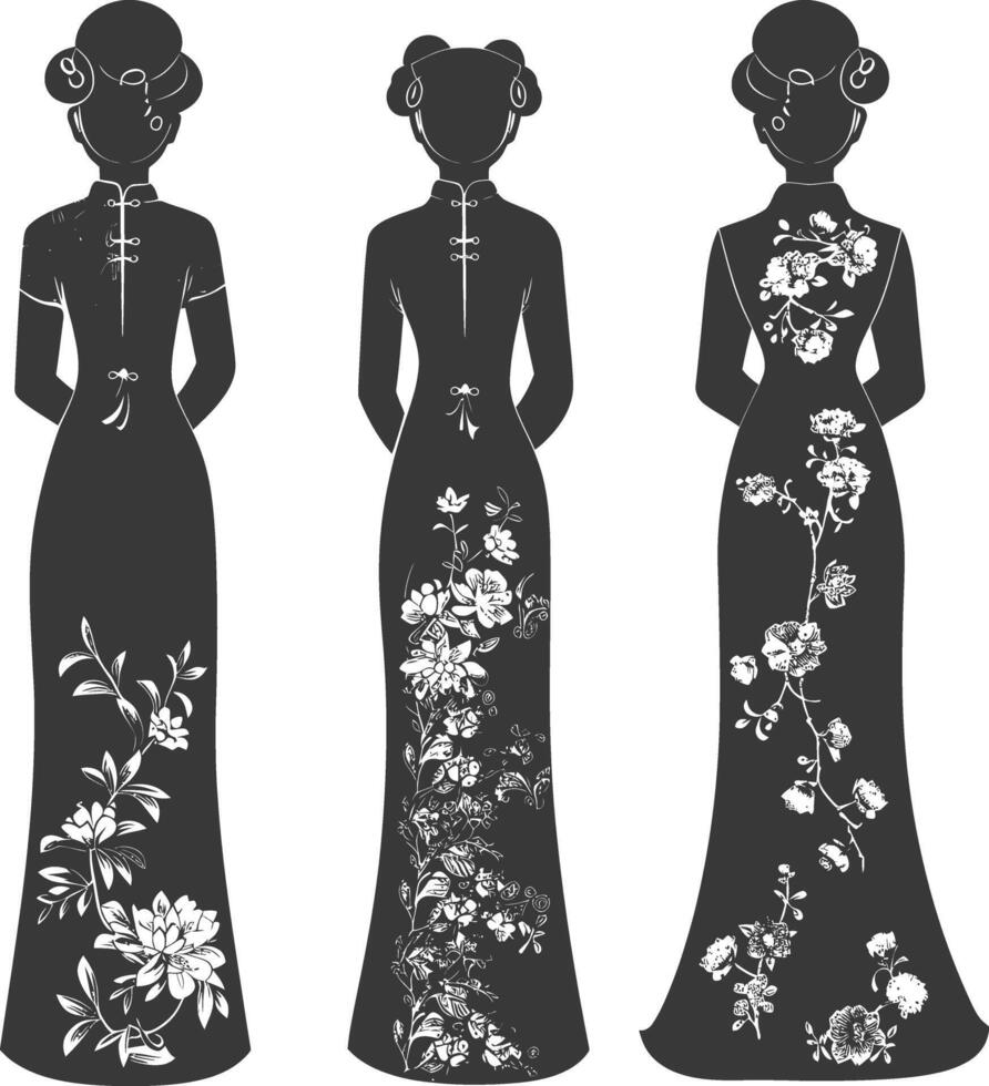 Silhouette unabhängig Chinesisch Frauen tragen cheongsam oder Zansae schwarz Farbe nur vektor