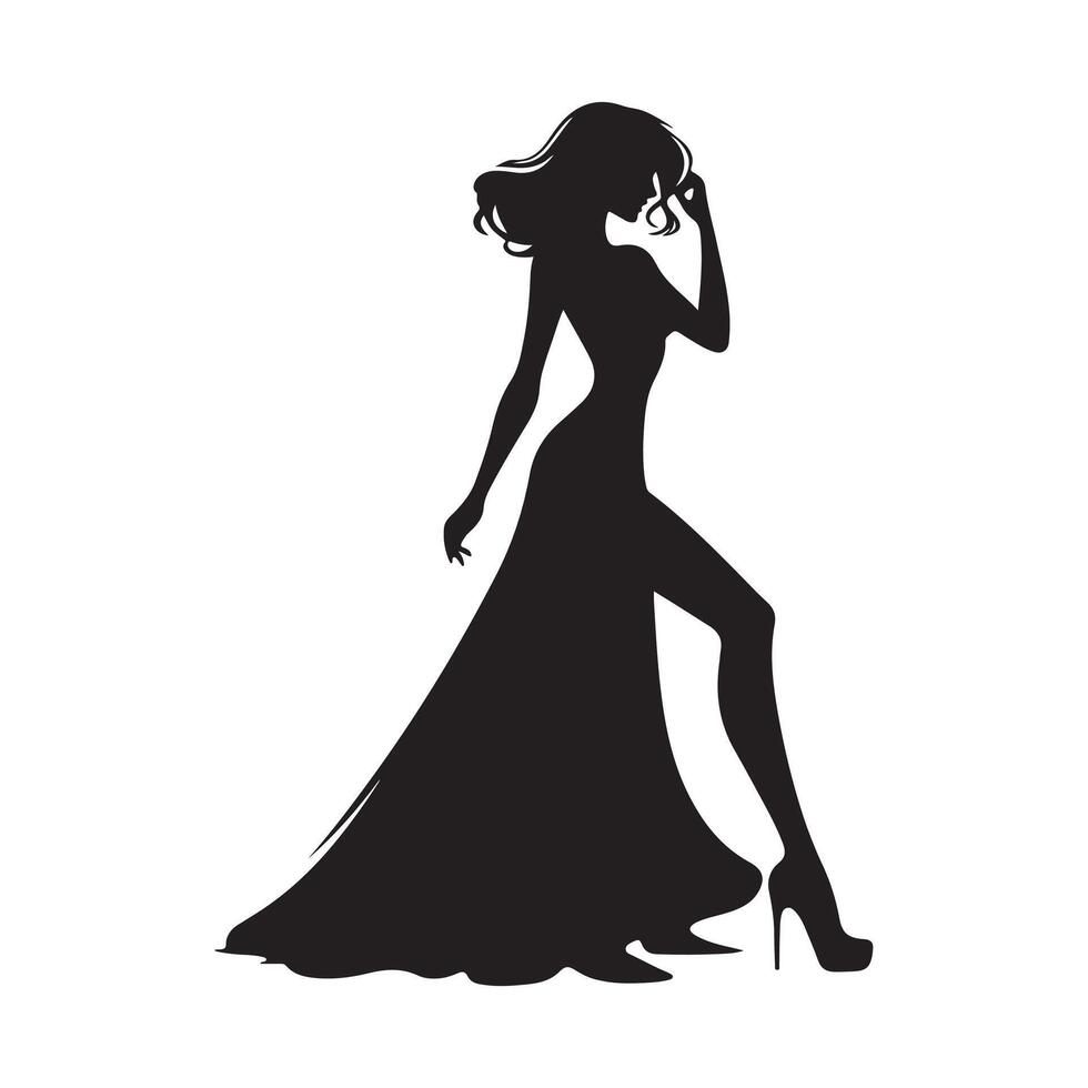 Silhouette von ein Mädchen im ein Kleid, elegant Dame im Fersen, Illustration vektor