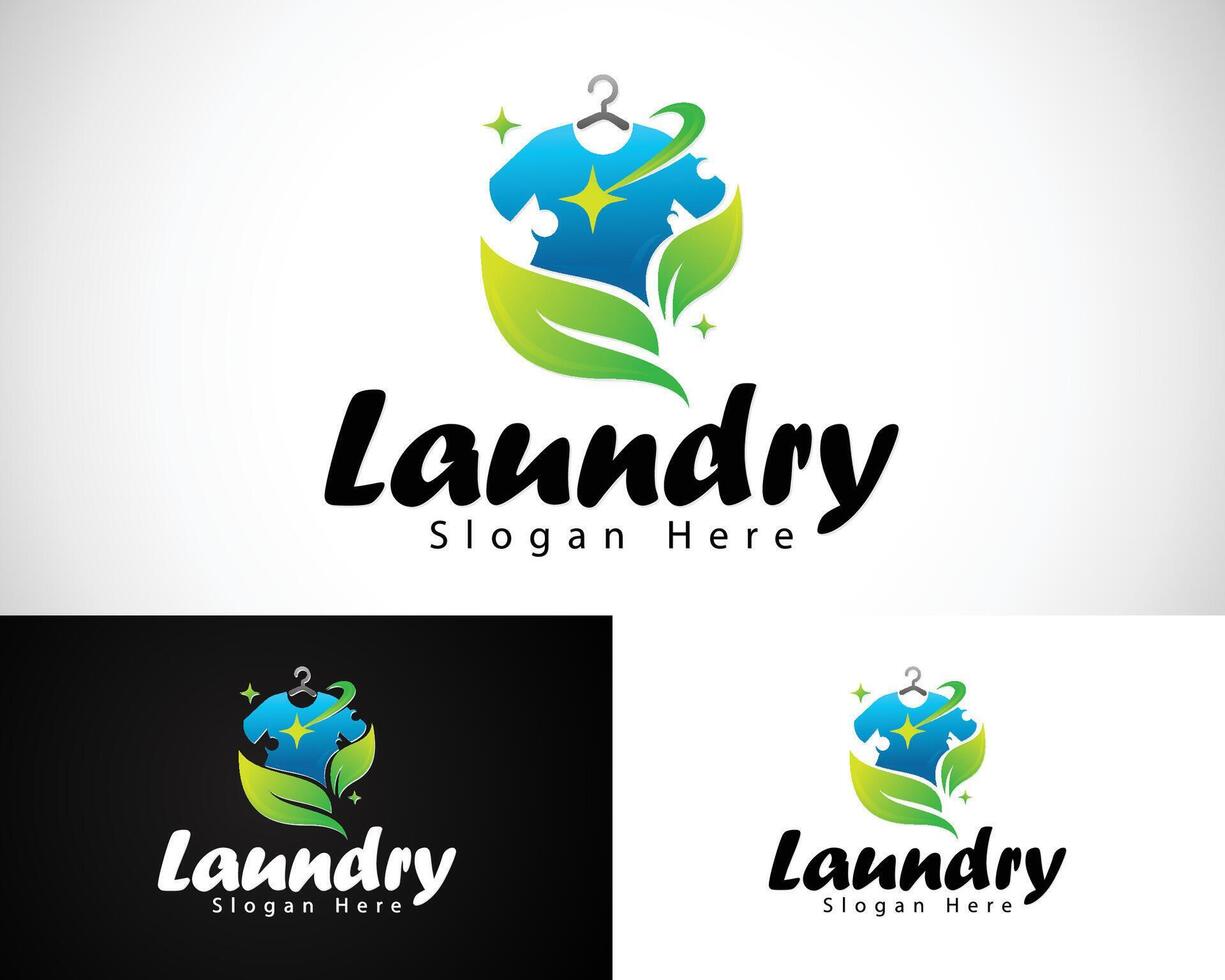 modern Wäsche Logo mit Kleider Illustration Natur verlassen reinigt frisch vektor