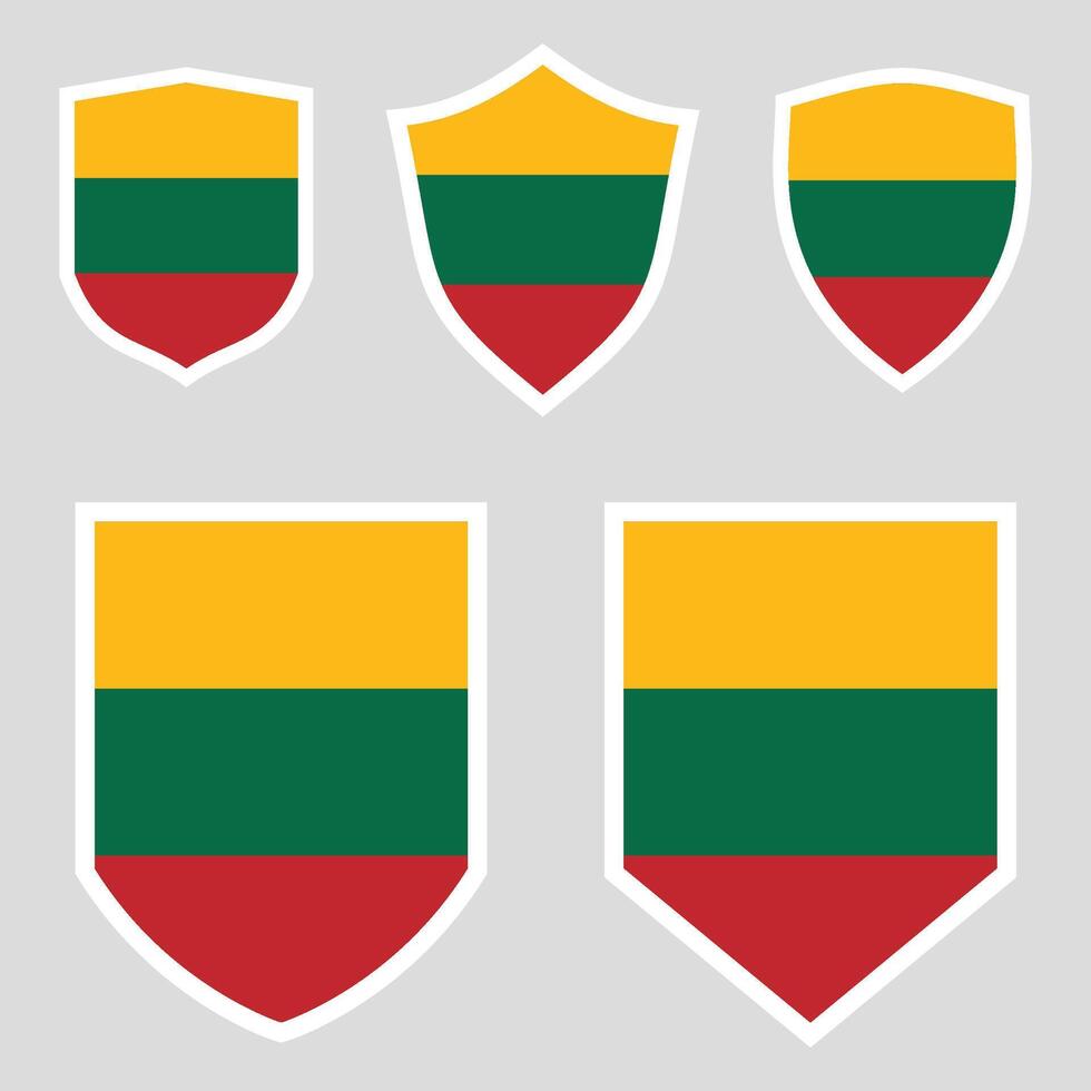 uppsättning av litauen flagga i skydda form ram vektor