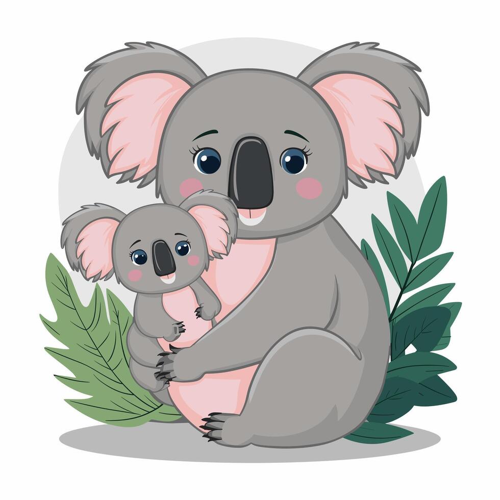 einstellen von süß grau Koala Bär im anders posiert Essen Schlafen Blätter Karikatur Tier Design eben Illustration isoliert auf Weiß Hintergrund vektor