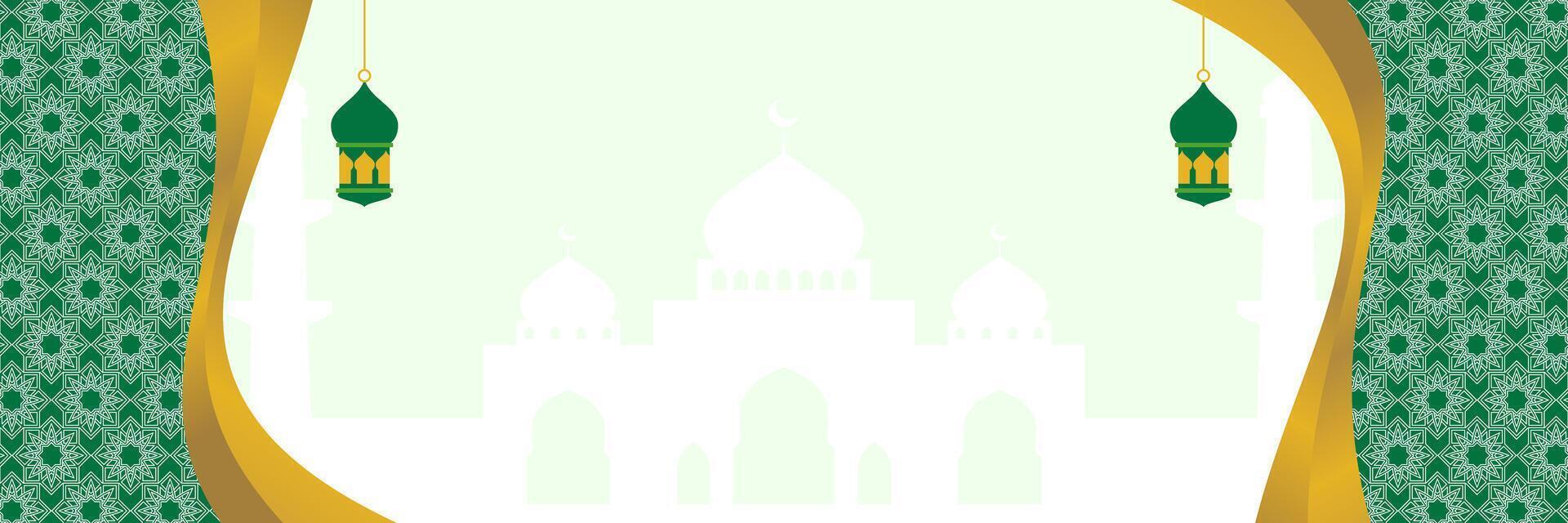 grön islamic bakgrund, med lykta prydnad, mandala och moské silhuett. fri kopia Plats område. baner design, hälsning kort för islamic högtider, eid al-fitr, ramadan, eid al-adha vektor