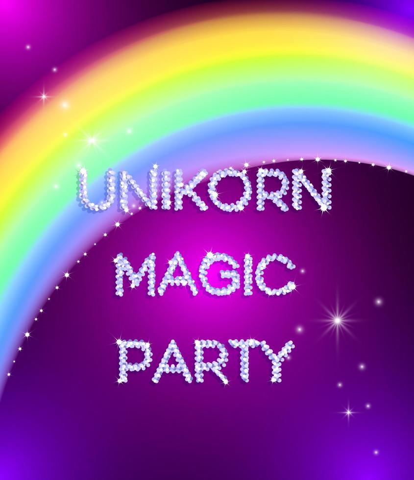 Party-Einhorn mit Sternen und Regenbogen. isolierte Objekte auf violettem Hintergrund. Vektor-Illustration. vektor