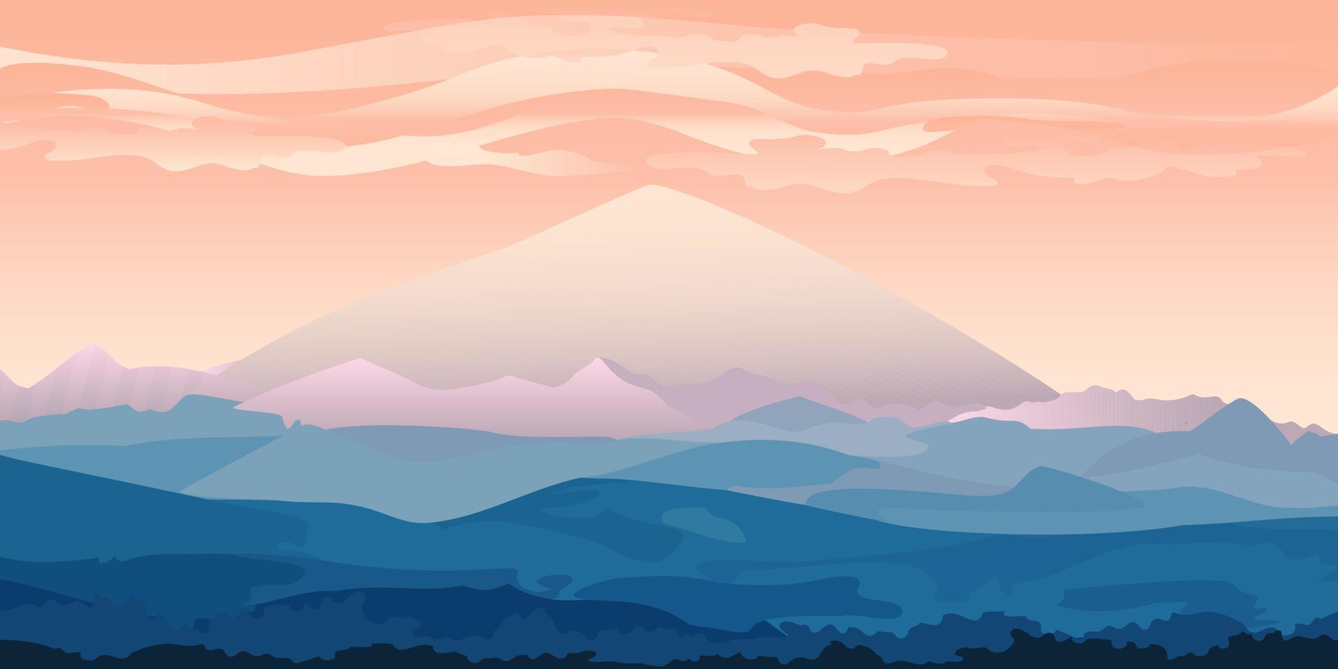 vektor illustration av ett vackert bergslandskap. stora berg vid soluppgång och solnedgång.