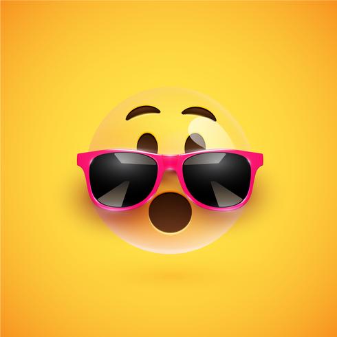 Hoch-ausführlicher smiley 3D mit Sonnenbrille auf einem bunten Hintergrund, Vektorillustration vektor