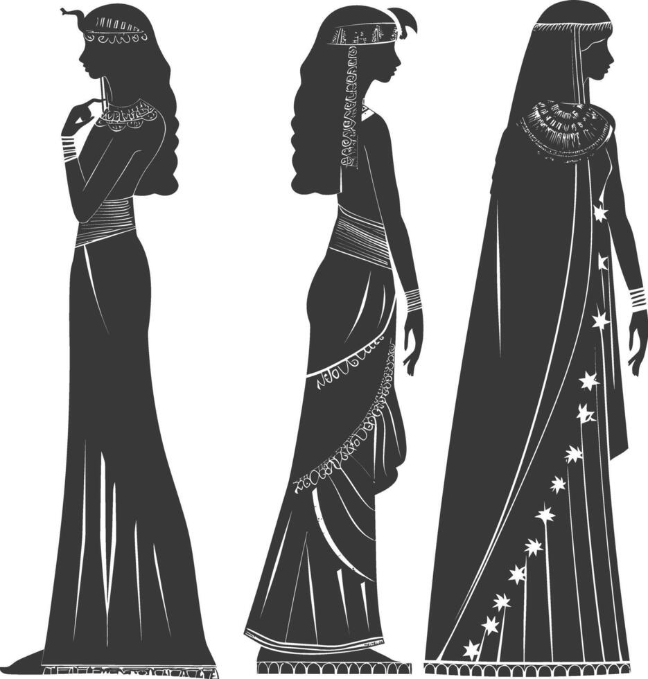 silhuett oberoende egyptisk kvinnor bär tob sebleh svart Färg endast vektor