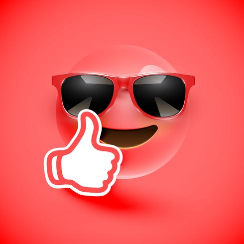 Realistischer Emoticon mit Sonnenbrille und Daumen oben, Vektorillustration vektor