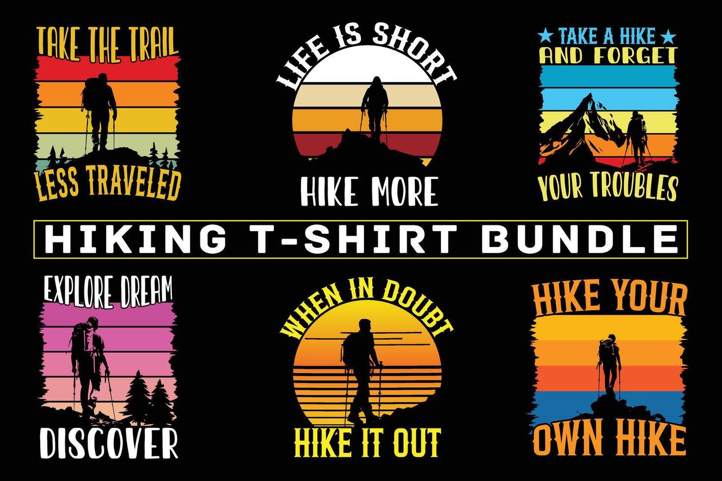 Wandern t Hemd Design zum drucken auf Nachfrage, Abenteuer Berg draussen Wandern Benutzerdefiniert T-Shirt Design bündeln, Abenteuer ist Berufung Wandern vektor