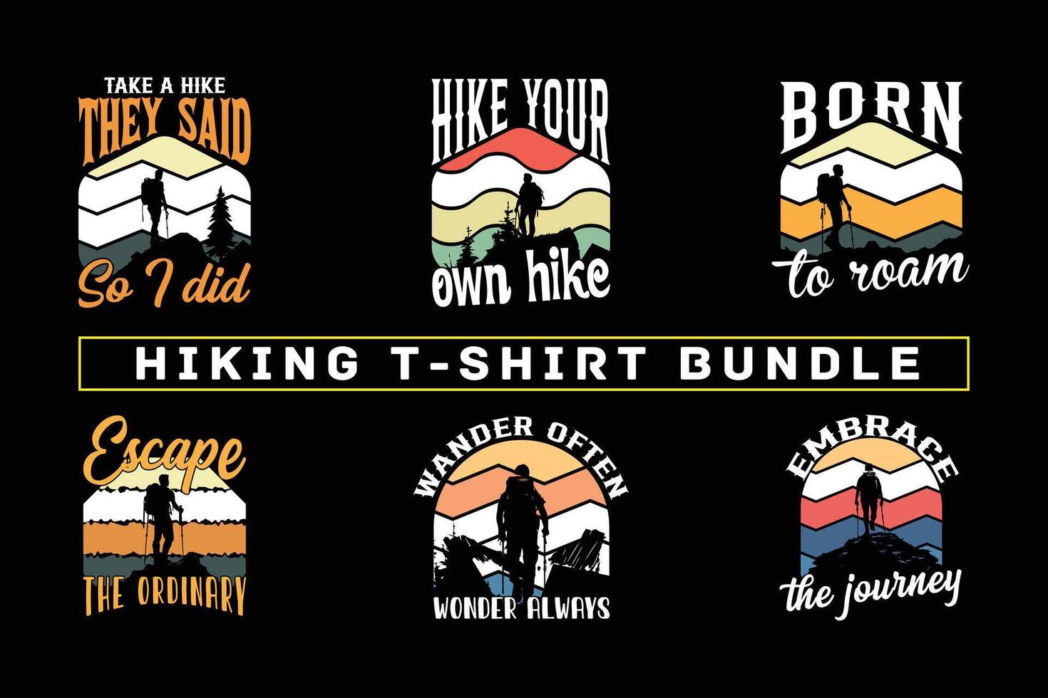 Wandern t Hemd Design zum drucken auf Nachfrage, Abenteuer Berg draussen Wandern Benutzerdefiniert T-Shirt Design bündeln, Abenteuer ist Berufung Wandern vektor