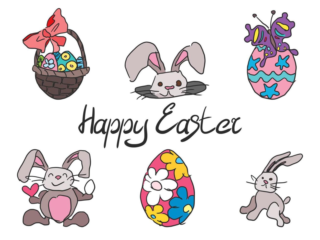 Doodle Sammlung von Zeichnungen für die Osterfeiertage in Farbe vektor