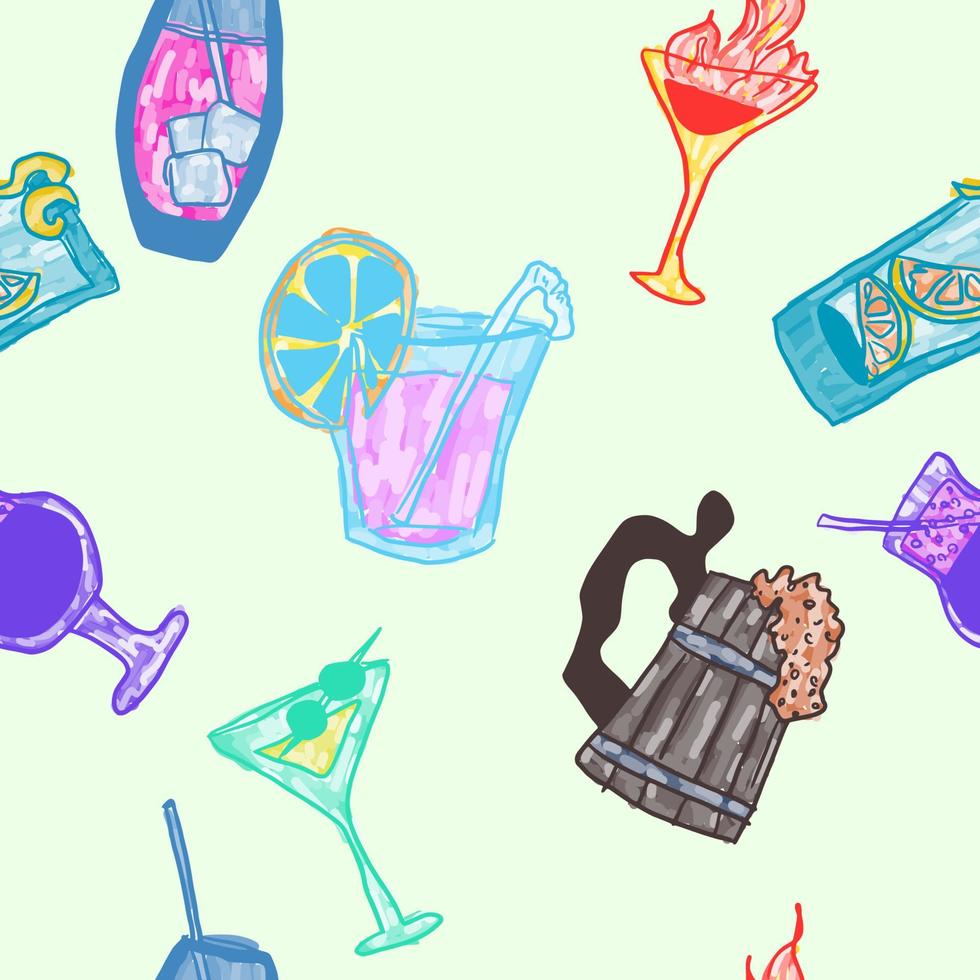 sömlös affisch doodle alkoholhaltiga drycker ljusa vektor