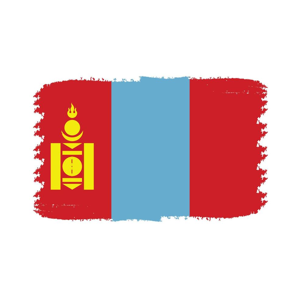 mongoliet flagga vektor med akvarell borste stil