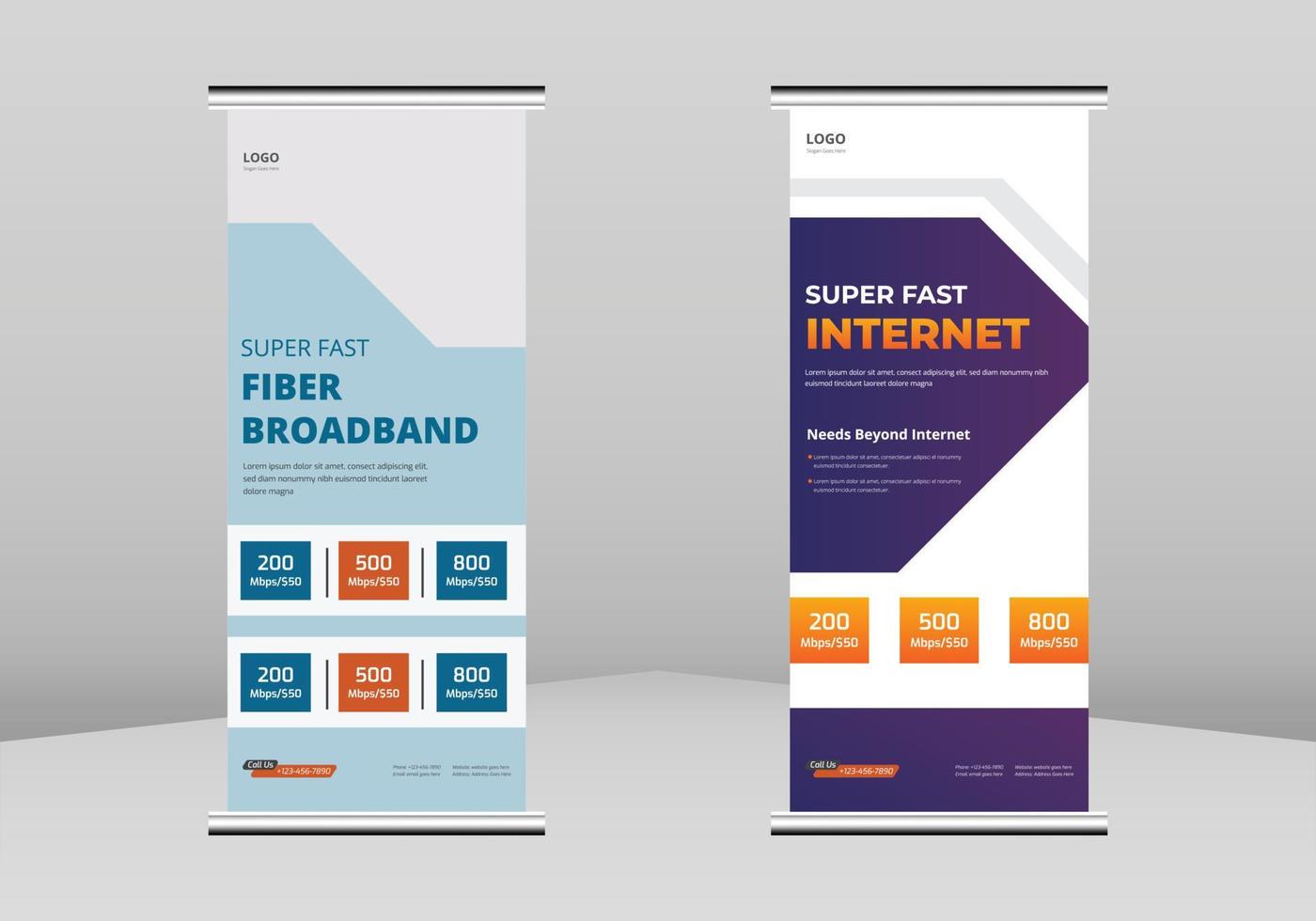 Breitband-Internet-Roll-Up-Banner-Design, Hochgeschwindigkeits-Internet-Roll-Up-Broschürenvorlage. Breitband-Internet-Poster-Vorlage. Breitband-Internet-Poster dl-Flyer, Trendgeschäft Roll-Up-Banner-Design vektor