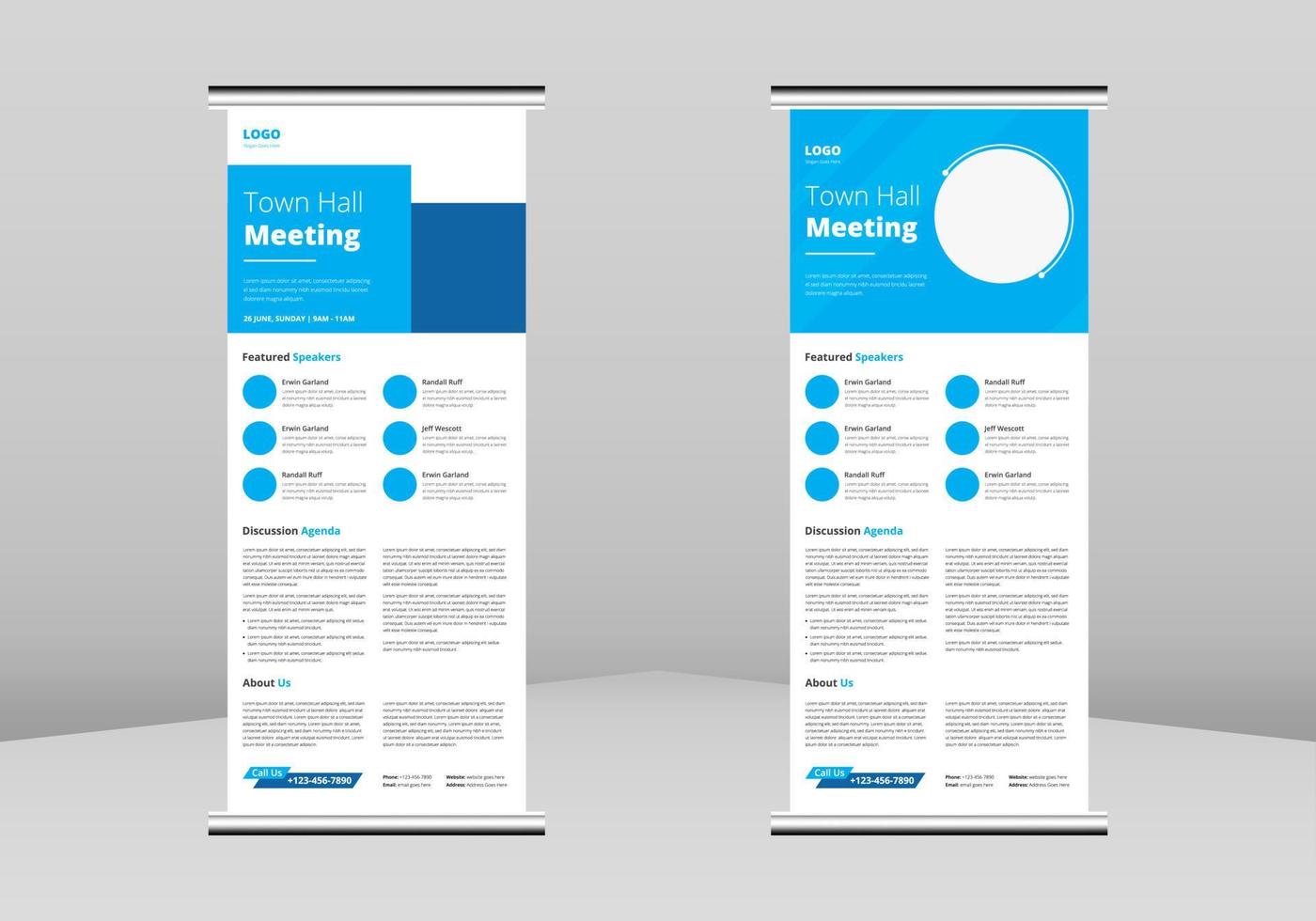 Townhall Meeting Roll-Up Banner-Design, Townhall Meeting Roll-Up Broschüre Vorlage. Rathaus-Meeting-Flyer-Plakat-Vorlage. Rathaus-Meeting dl-Flyer, Trend-Business-Roll-Up-Banner-Design, vektor