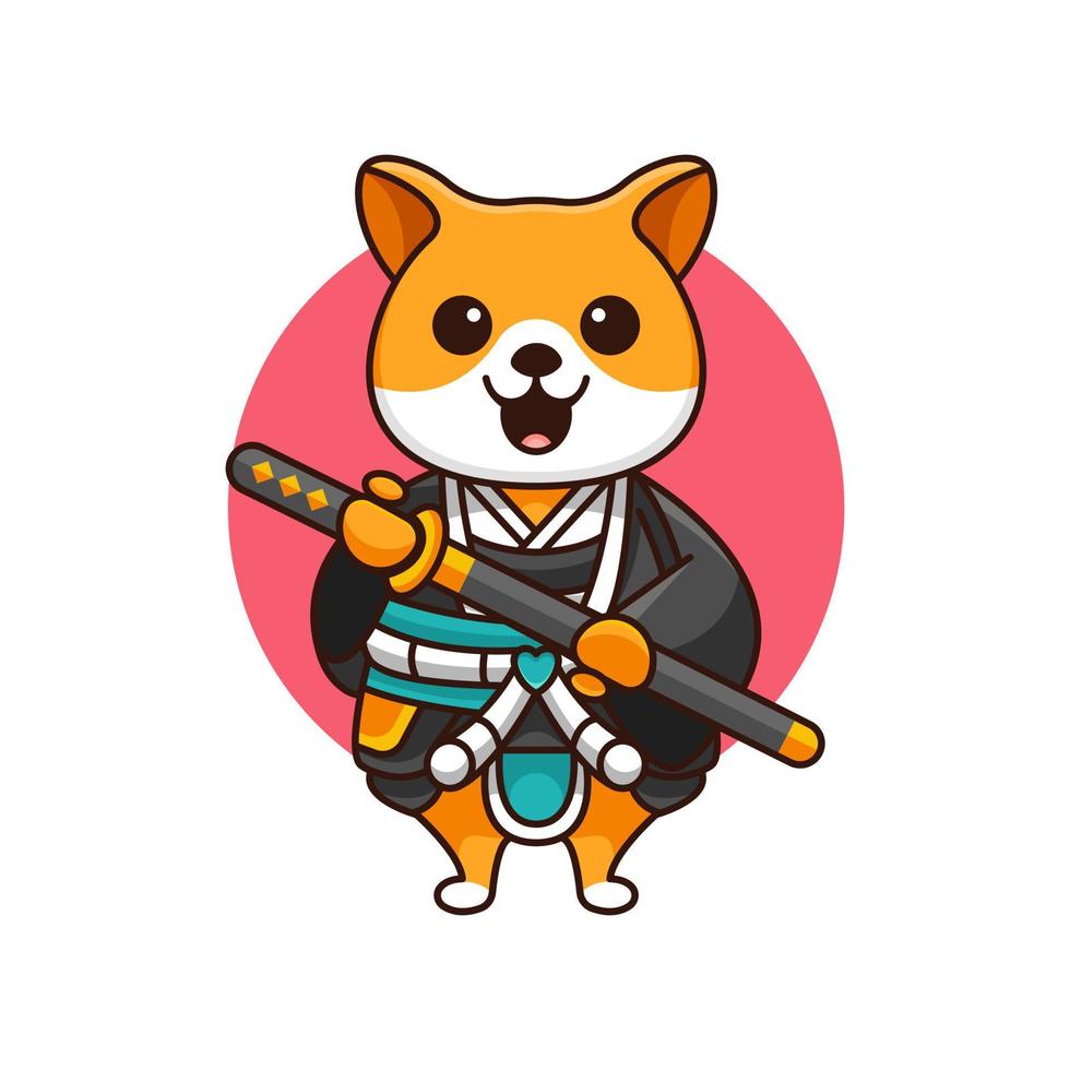 süßer Samurai-Shiba-Hund für Charakter, Logo und Symbol. vektor