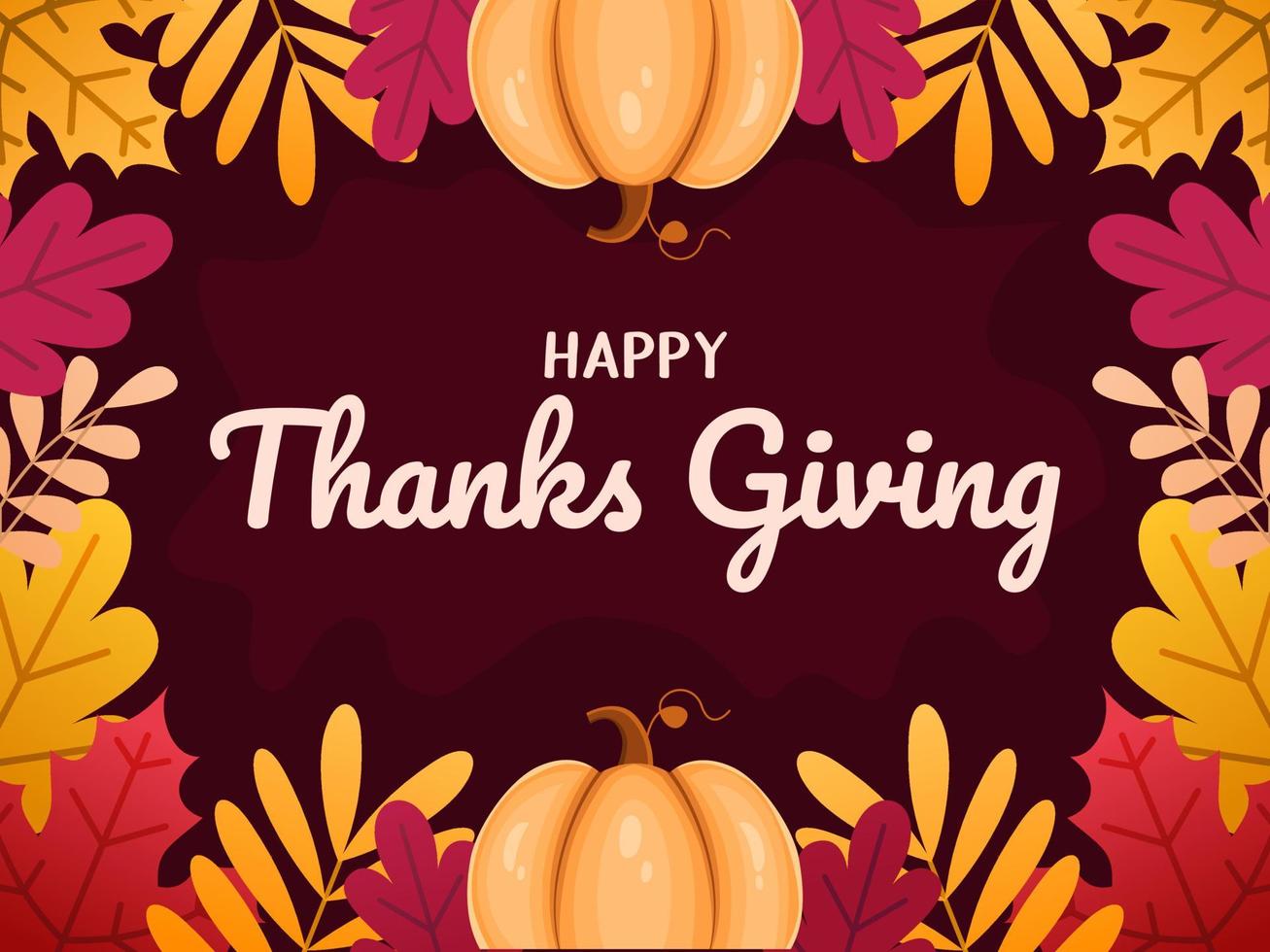 Thanksgiving-Grußkarten-Illustrationsdesign mit Blättern Blumen und Kürbis. glücklich danke geben, danke geben. kann auch für Banner, Poster, Web, Social Media, Print, Postkarten verwendet werden. vektor