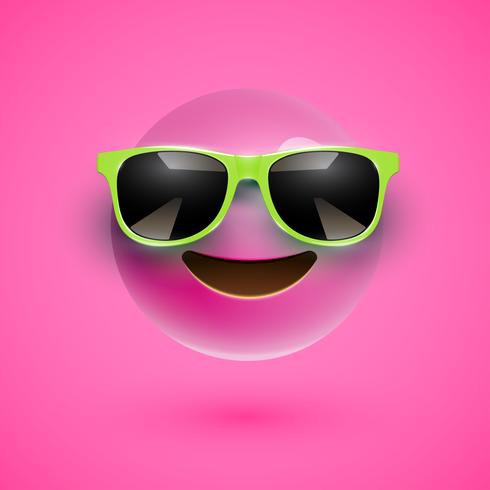 Hoch-ausführlicher smiley 3D mit Sonnenbrille auf einem bunten Hintergrund, Vektorillustration vektor