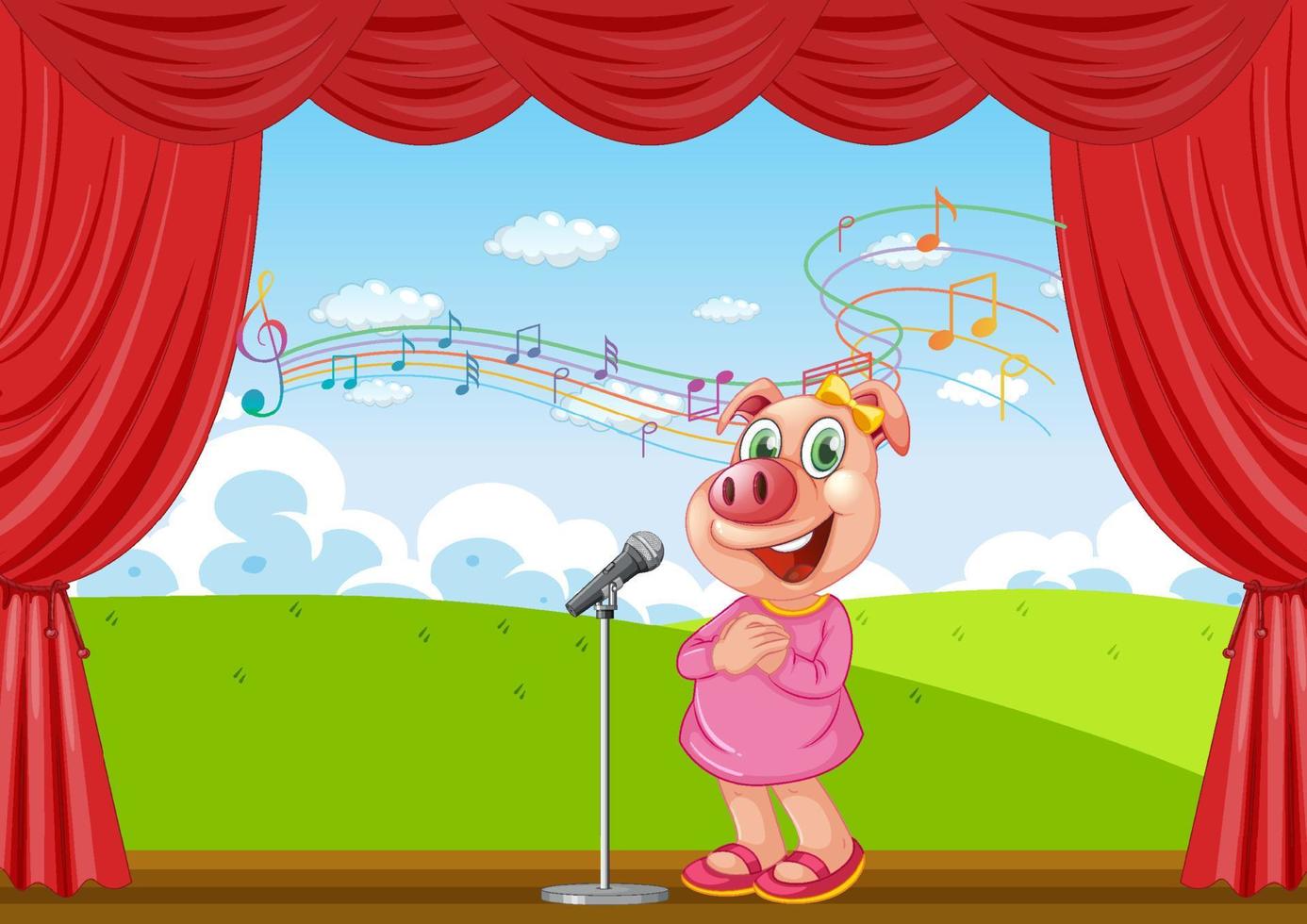 liten gris som sjunger på scenen vektor