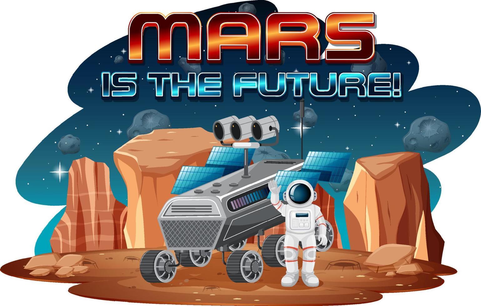 Mars ist das zukünftige Logodesign mit Astronauten auf der Raumstation vektor