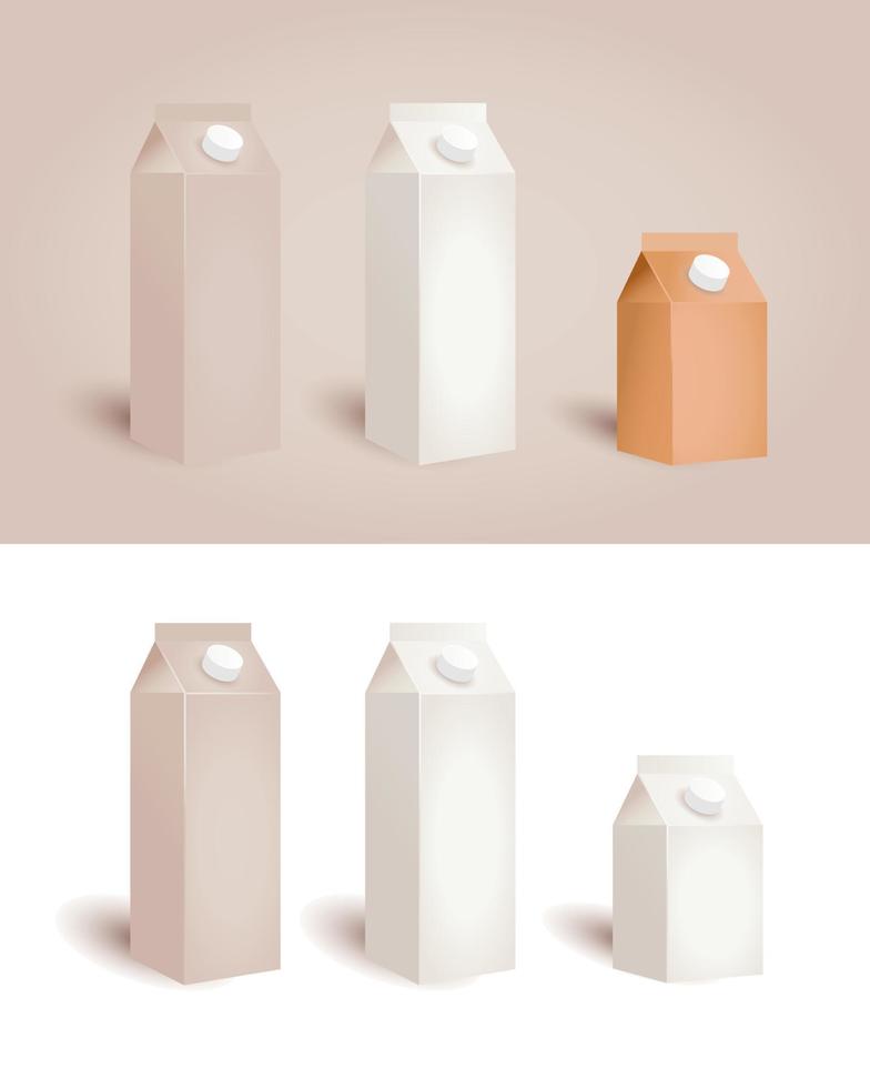 isolierte Papiertüten mit Deckel für Milchgetränkesaft vektor