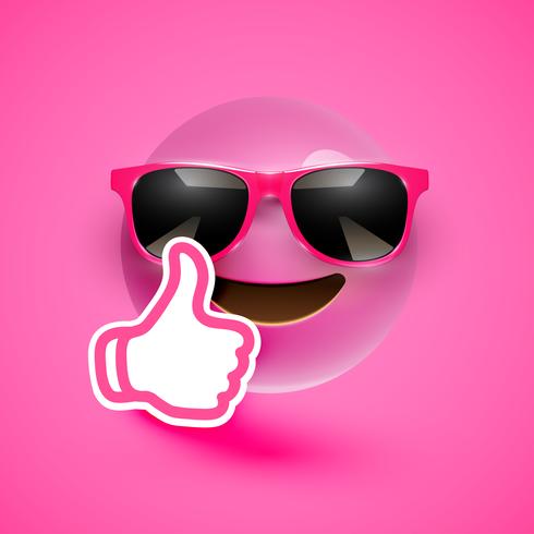 Realistischer Emoticon mit Sonnenbrille und Daumen oben, Vektorillustration vektor