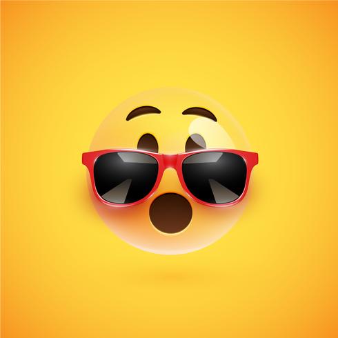 Hoch-ausführlicher smiley 3D mit Sonnenbrille auf einem bunten Hintergrund, Vektorillustration vektor