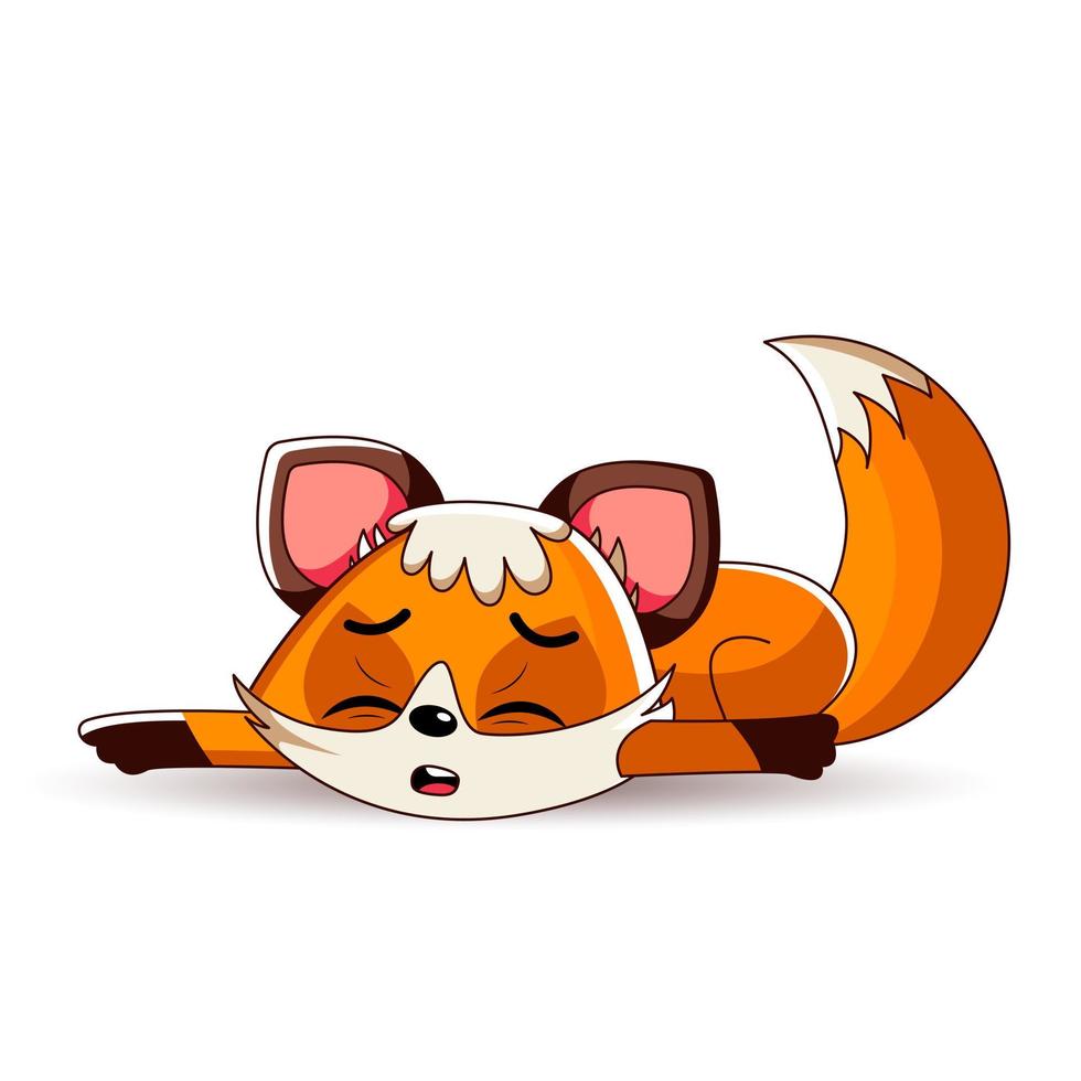 ein müder, erschöpfter Fuchs schläft auf dem Boden. Cartoon-Stil. Vektor-Illustration vektor