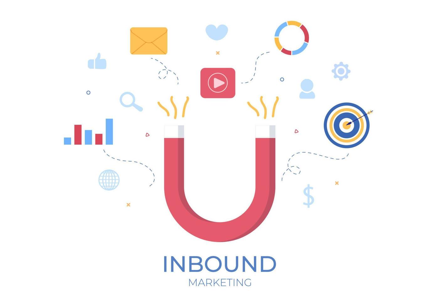 Inbound-Marketing-Business-Vektorillustration mit Magnetdesign, um Kunden offline oder online für Web oder Poster zu gewinnen vektor